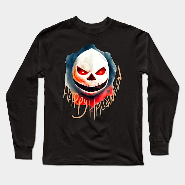 Happy Halloween Skeleton Face Long Sleeve T-Shirt by swagmaven